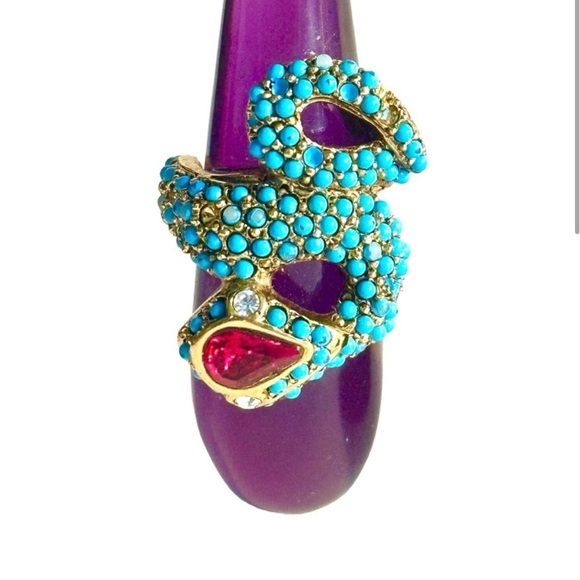 Kenneth Jay Lane Turquoise Snake Drop Earrings - Picture 3 of 6